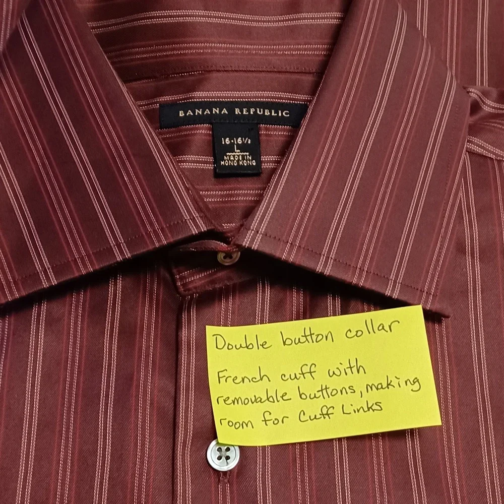 Banana Republic Dress Shirt Mens L Burgundy Striped Long Sleeve 100% Cot 16-16.5